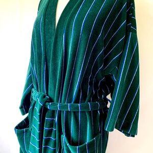 Vintage PIERRE CARDIN  M/L Men's ROBE Dressing Gown GREEN Blue STRIPED 70s/80s